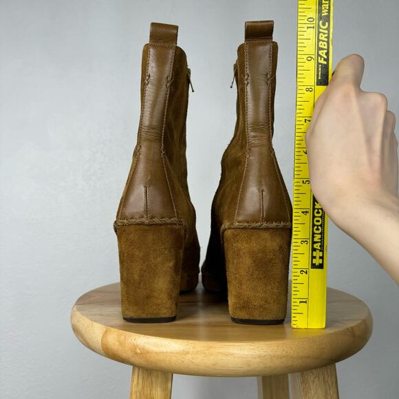 Chunky 90s Style Heeled Suede Boots Tan LINEA PAOLO Size 9 - Picture 5 of 8